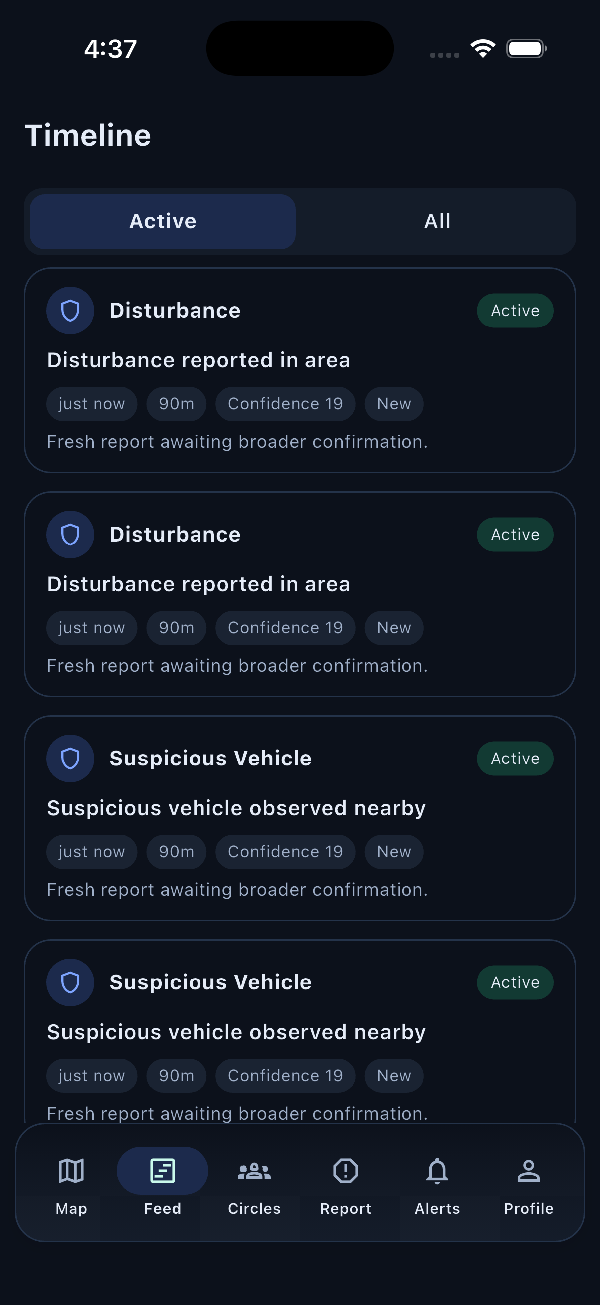 StreetShield feed screen